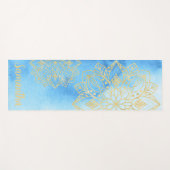 Aqua Gefärbte Krawatte und Gold Mandala Blume Indi Yogamatte (Vorderseite (Horizontal))