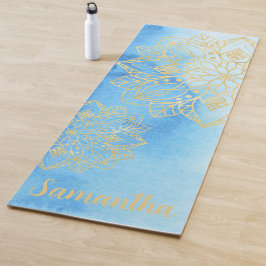 Aqua Gefärbte Krawatte und Gold Mandala Blume Indi Yogamatte