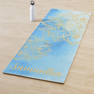 Aqua Gefärbte Krawatte und Gold Mandala Blume Indi Yogamatte