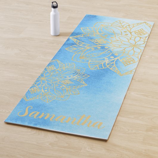 Aqua Gefärbte Krawatte und Gold Mandala Blume Indi Yogamatte (Beispiel)