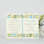 Aqua, gelbe Blumengrenze Hochzeitsprogramm (Stehend Vorderseite)