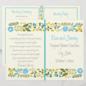 Aqua, gelbe Blumengrenze Hochzeitsprogramm (Vorne/Hinten)