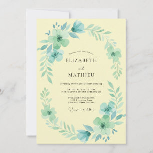 Aqua Gelbe Florale Wasserfarben-Hochzeit Einladung