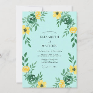 Aqua Gelbe Wildblumen-Hochzeit Einladung