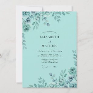 Aqua Gemalte Pfingstrose Hochzeit Einladung