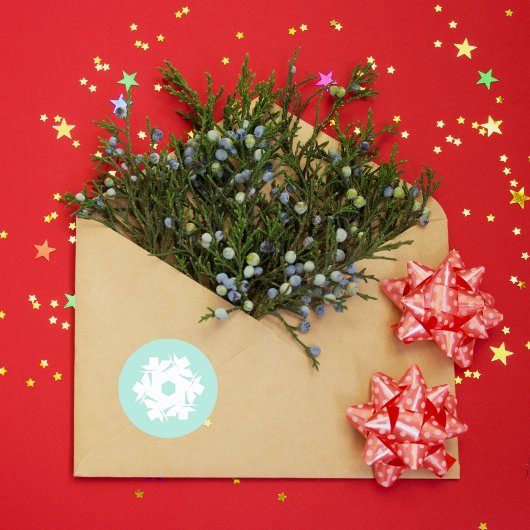 Aqua Geometric Snowflake Runder Aufkleber