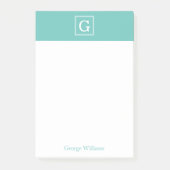 Aqua Gerahmt Monogram Personalisiert Post-it Klebezettel (Vorderseite)