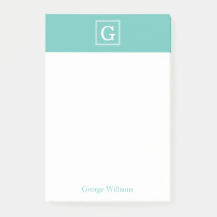 Aqua Gerahmt Monogram Personalisiert Post-it Klebezettel