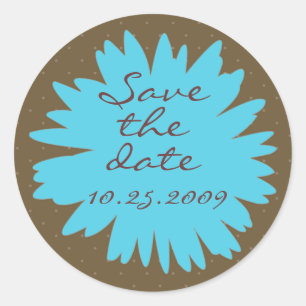 Aqua Gerbera auf Brown Save the Date Aufkleber