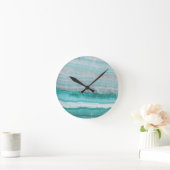Aqua-gestreifter Quarz-Kristall Runde Wanduhr (Zuhause)