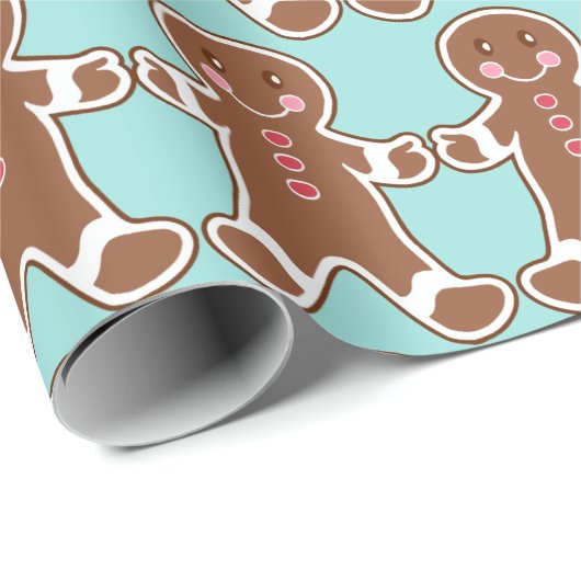 Aqua Gingerbrot Wrapping Paper Geschenkpapier (Rolleneckpunkt)