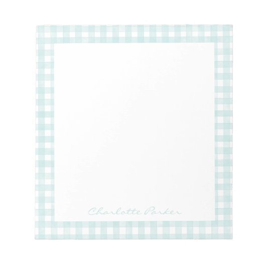 Aqua Gingham Benutzerdefinierter Name Notizblock (Vorderseite)