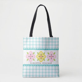 Aqua Gingham Floral Mit Monogramm Tasche