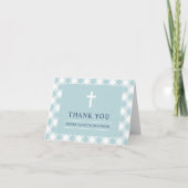 Aqua Gingham Kariert Boy First Communion Dankeskarte (Vorderseite)