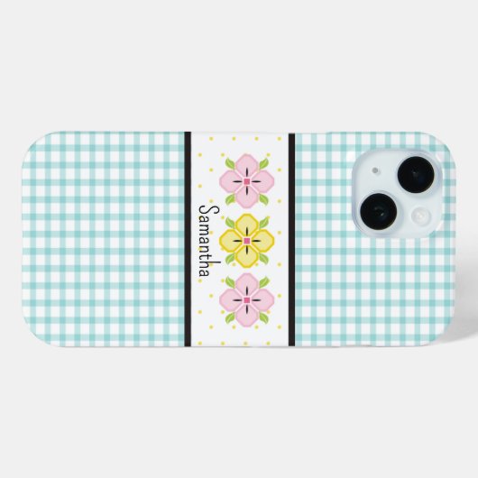 Aqua Gingham Kariert Floral Monogram Case-Mate iPhone Hülle (Rückseite (Horizontal))