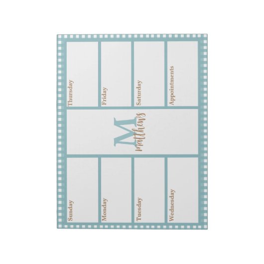 Aqua Gingham Kariert Weekly Planer Notepad Notizblock (Rotiert)