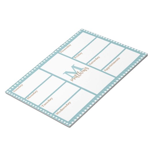 Aqua Gingham Kariert Weekly Planer Notepad Notizblock (angewinkelt)
