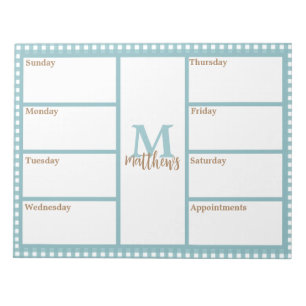 Aqua Gingham Kariert Weekly Planer Notepad Notizblock