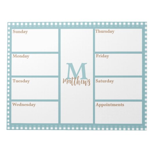 Aqua Gingham Kariert Weekly Planer Notepad Notizblock (Vorderseite)