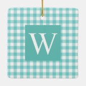 Aqua Gingham Karo Anfängliche Keramik Keramikornament (Rückseite)