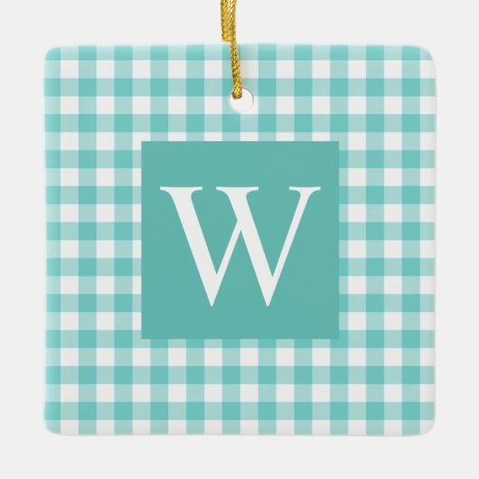 Aqua Gingham Karo Anfängliche Keramik Keramikornament (Vorderseite)