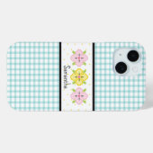 Aqua Gingham Karo Blumen Monogramm Case-Mate iPhone Hülle (Rückseite (Horizontal))