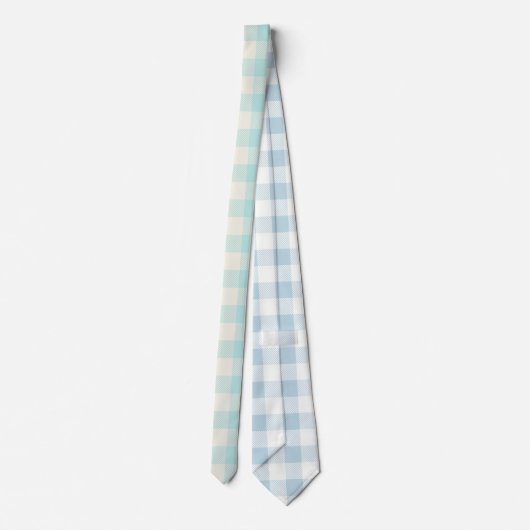 Aqua Gingham Karo Kariert Krawatte (Rückseite)