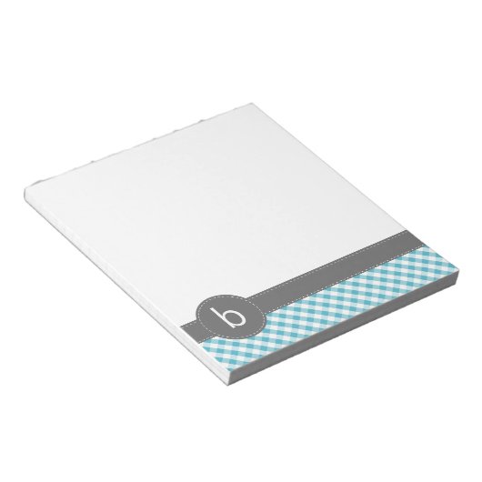Aqua Gingham Pattern Monogram Notepad Notizblock (angewinkelt)