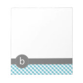 Aqua Gingham Pattern Monogram Notepad Notizblock (Vorderseite)