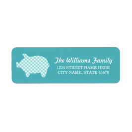 Aqua Gingham Piggie Address Labels