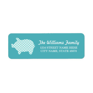 Aqua Gingham Piggie Address Labels