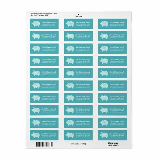 Aqua Gingham Piggie Address Labels (Vorne)