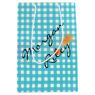 Aqua Gingham und Blume Mittlere Geschenktüte