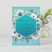 Aqua Glaziale Flora Hochzeit Einladung (Stehend Vorderseite)