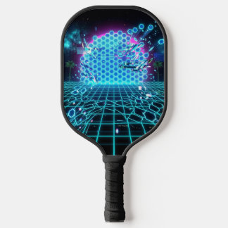 Aqua Glitch Matrix Neon Blue Futuristic Pickleball Schläger