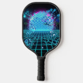 Aqua Glitch Matrix Neon Blue Futuristic Pickleball Schläger (Rückseite)