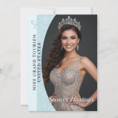 Aqua Glitz Autograph Cards for Pageants | QR Code Einladung (Vorderseite)