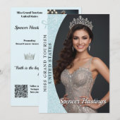 Aqua Glitz Autograph Cards for Pageants | QR Code Einladung (Vorne/Hinten)