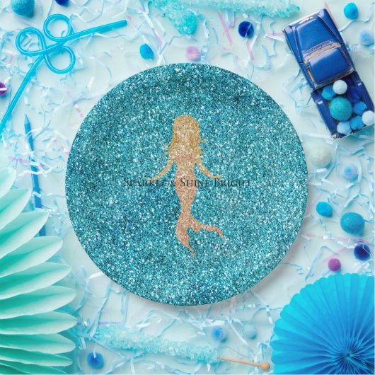 Aqua Glitz Glitzer Sparkle Mermaid Pappteller (Party)