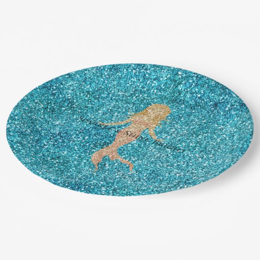 Aqua Glitz Glitzer Sparkle Mermaid Pappteller (Schrägansicht)