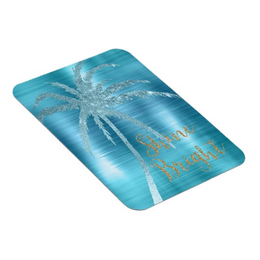Aqua Glitz Glitzer Tropical Palm Tree Magnet (Rechte Seite)