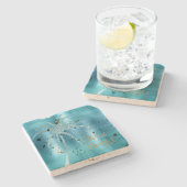 Aqua Glitz Glitzer Tropical Palm Tree Steinuntersetzer (Seitenansicht)