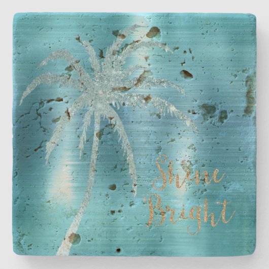 Aqua Glitz Glitzer Tropical Palm Tree Steinuntersetzer (Vorderseite)