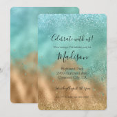 Aqua Glitz Gold Glitzer Einladung (Vorne/Hinten)