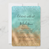Aqua Glitz Gold Glitzer Einladung (Vorderseite)