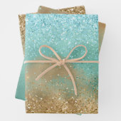 Aqua Glitz Gold Glitzer Geschenkpapier Set (Beispiel)
