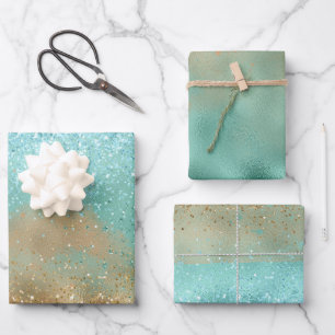 Aqua Glitz Gold Glitzer Geschenkpapier Set