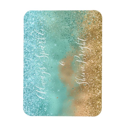 Aqua Glitz Gold Glitzer Magnet (Vertikal)