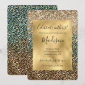 Aqua Glitz Gold Leopard Print Glitzer Einladung (Vorne/Hinten)