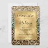 Aqua Glitz Gold Leopard Print Glitzer Einladung (Vorderseite)